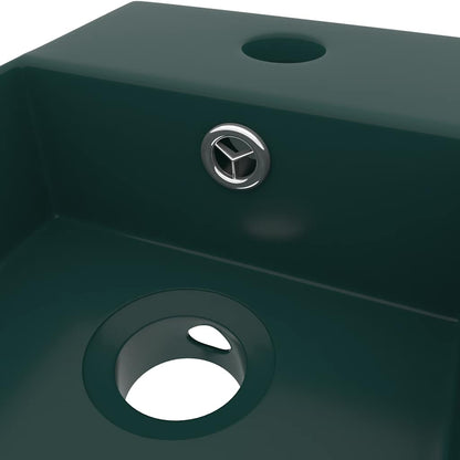 146992 vidaXL Bathroom Sink with Overflow Ceramic Dark Green