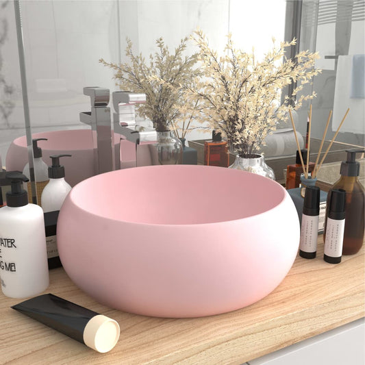 Luxury Wash Basin Round Matt Pink 40x15 cm Ceramic