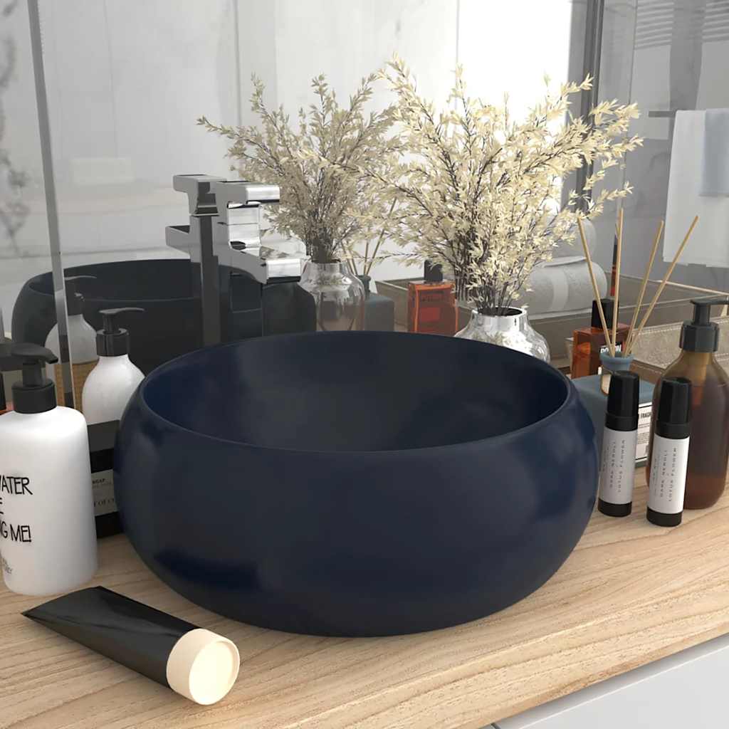 Luxury Wash Basin Round Matt Dark Blue 40x15 cm Ceramic