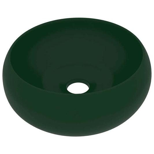 Luxury Wash Basin Round Matt Dark Green 40x15 cm Ceramic