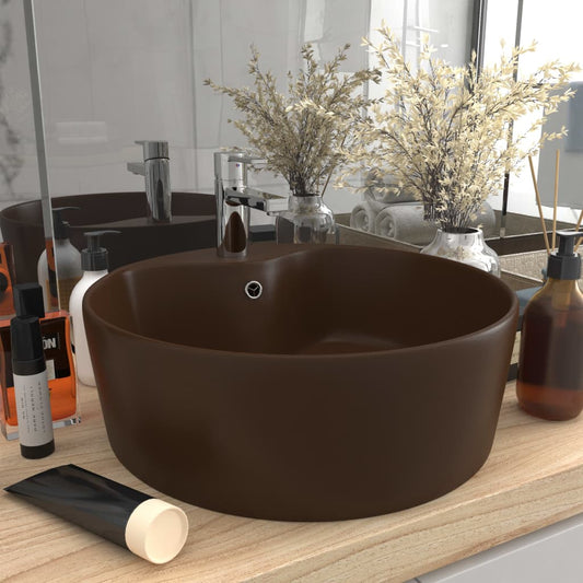 Luxury Wash Basin with Overflow Matt Dark Brown 36x13 cm Ceramic