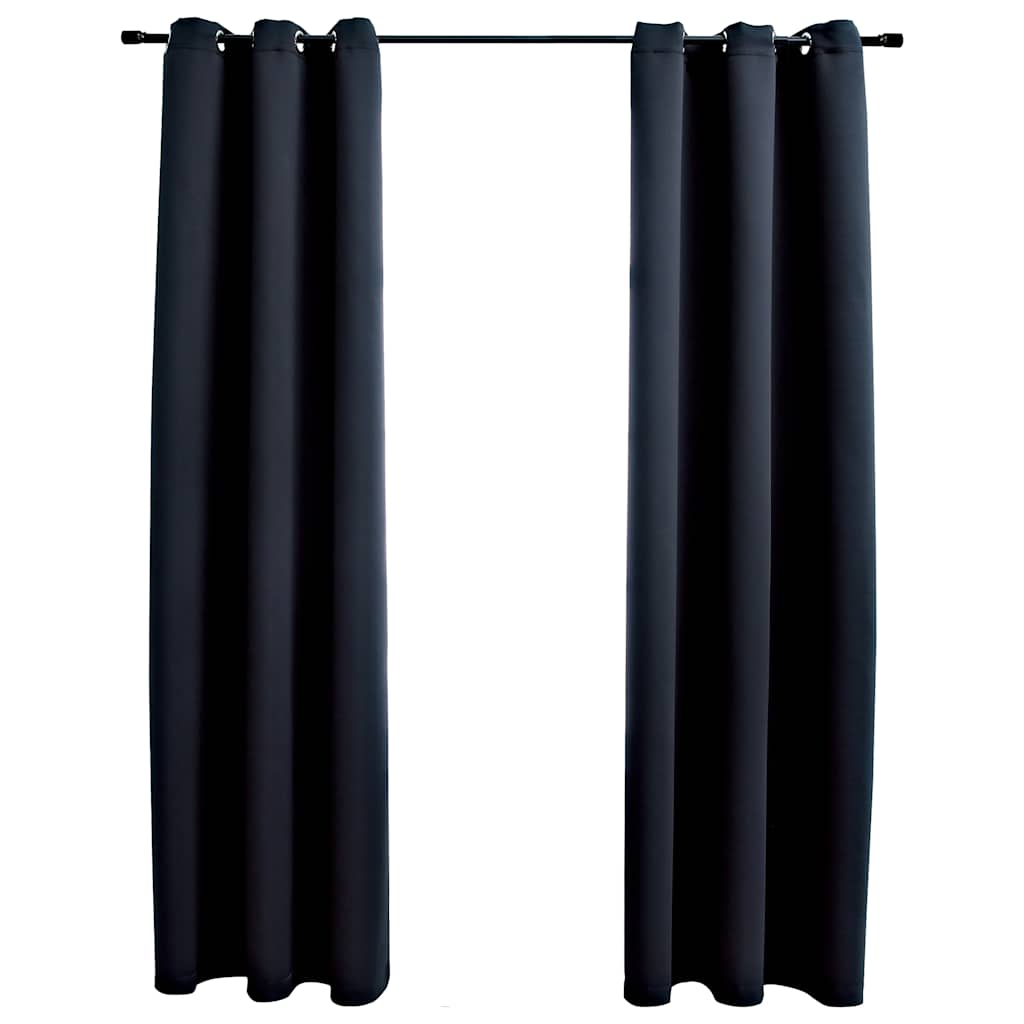 Blackout Curtains with Rings 2 pcs Black 97x213 cm Fabric