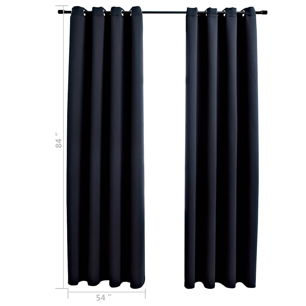 Blackout Curtains with Rings 2 pcs Black 137x213 cm Fabric