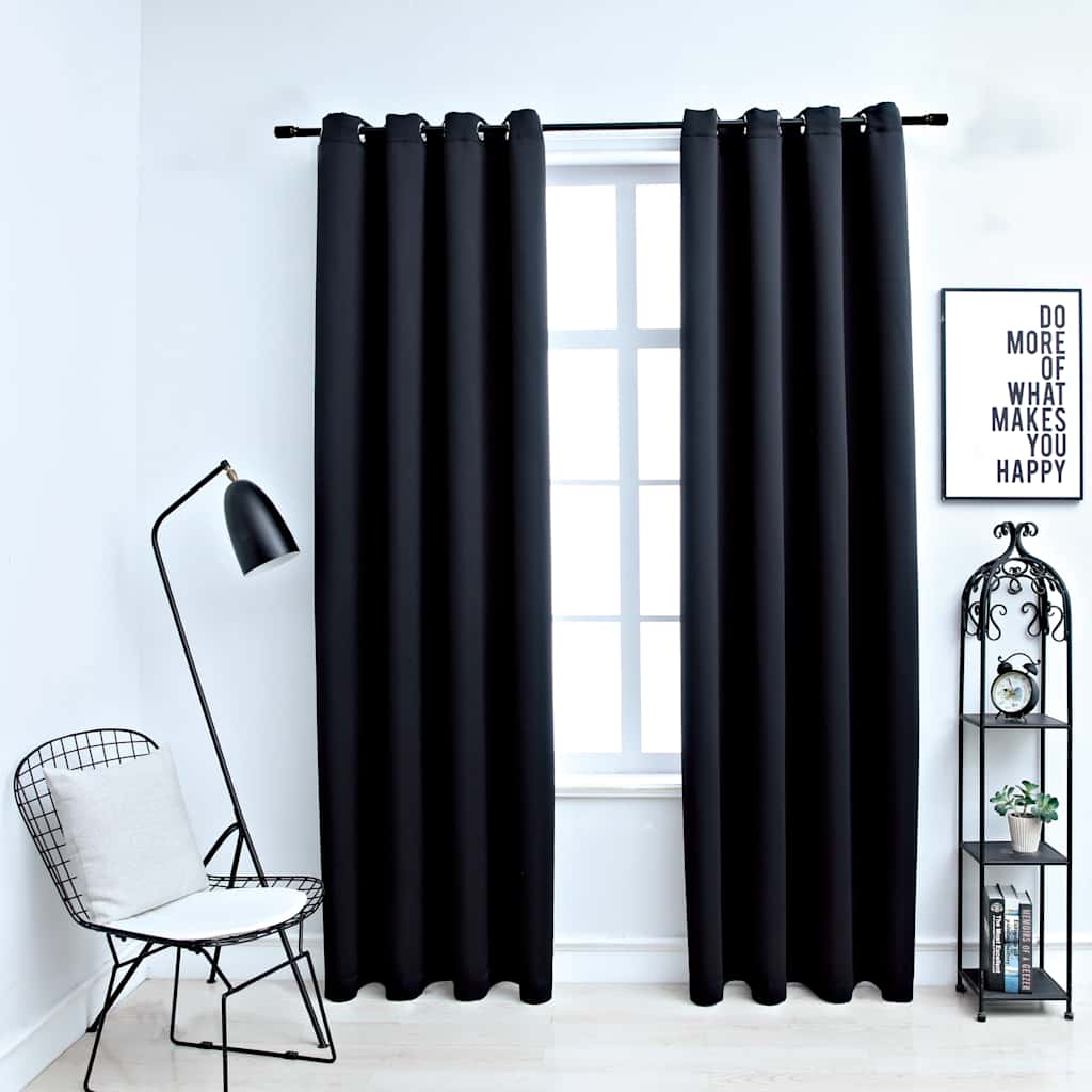 Blackout Curtains with Rings 2 pcs Black 137x213 cm Fabric