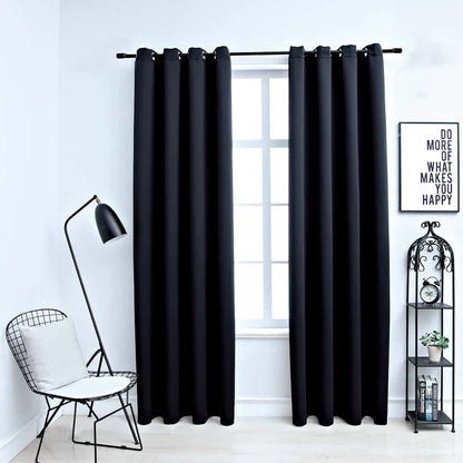 Blackout Curtains with Rings 2 pcs Black 137x213 cm Fabric