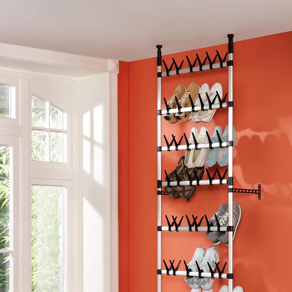 321108 vidaXL Telescopic Shoe Rack with Rods Aluminium