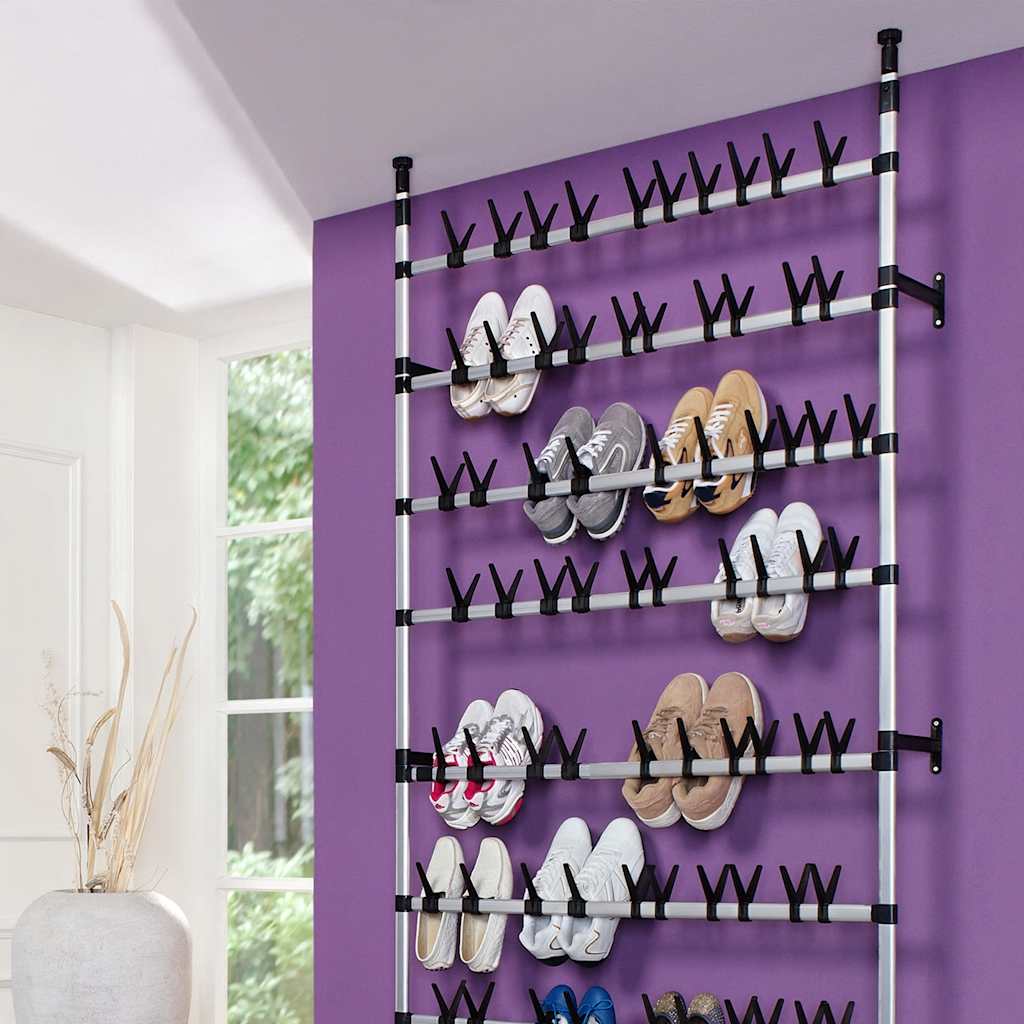 Telescopic Shoe Rack with Rods Aluminium