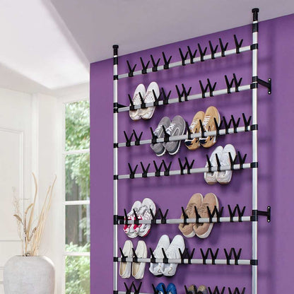 Telescopic Shoe Rack with Rods Aluminium