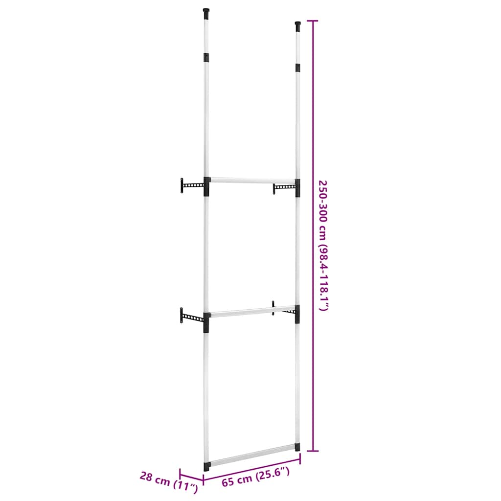 Telescopic Wardrobe System with Rods Aluminium