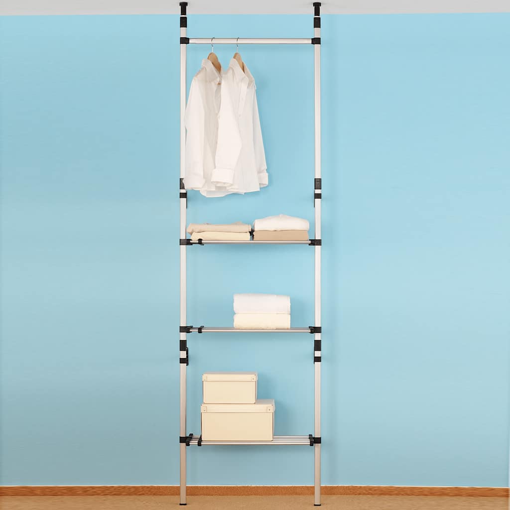 Telescopic Wardrobe System with Rods and Shelf Aluminium