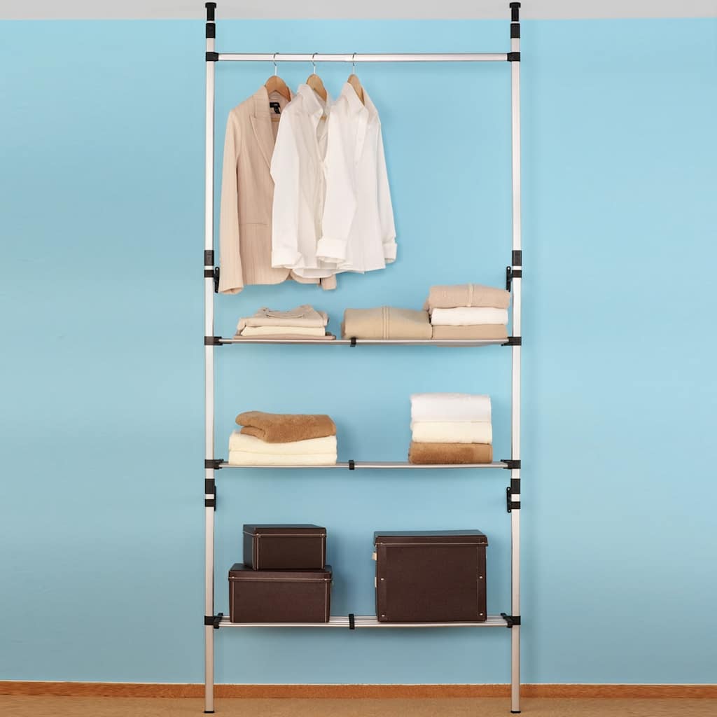 Telescopic Wardrobe System with Rods and Shelf Aluminium
