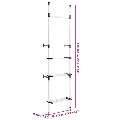 Telescopic Wardrobe System with Rods and Shelf Aluminium
