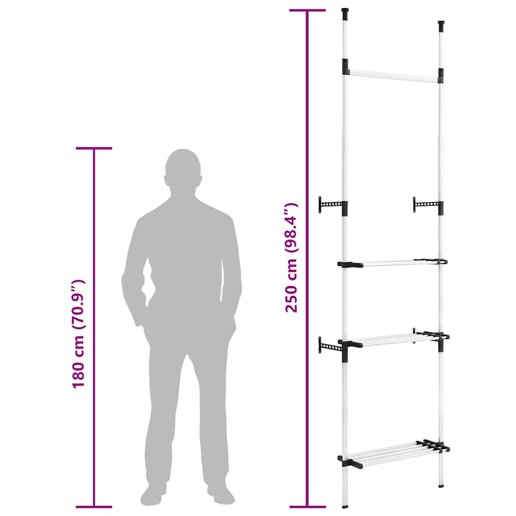Telescopic Wardrobe System with Rods and Shelf Aluminium