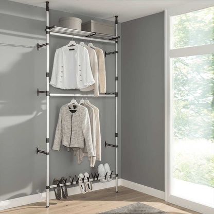 Telescopic Wardrobe System with Rods and Shelf Aluminium