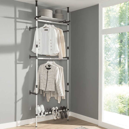 Telescopic Wardrobe System with Rods and Shelf Aluminium