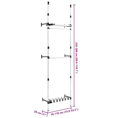 Telescopic Wardrobe System with Rods and Shelf Aluminium