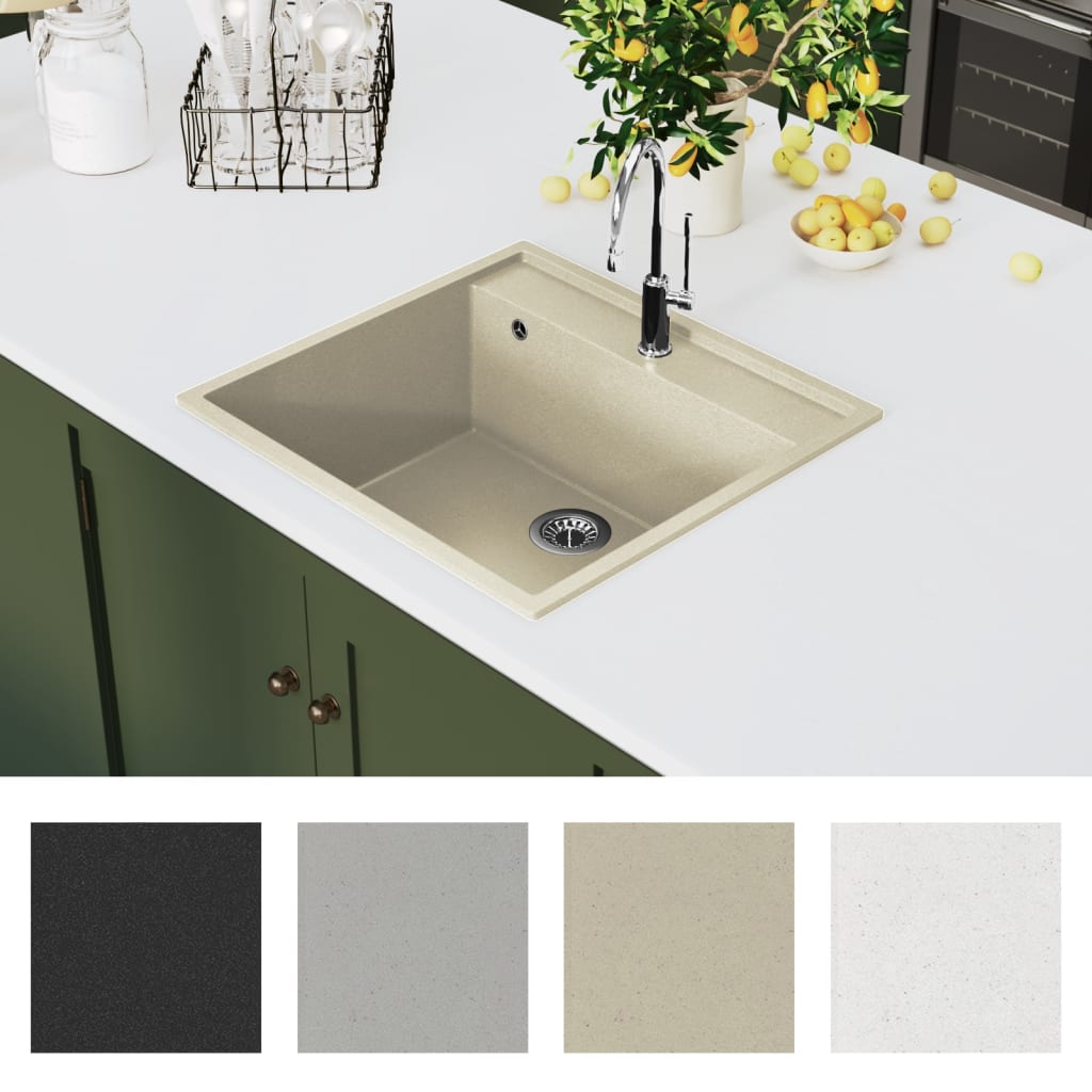 Kitchen Sink with Overflow Hole Beige Granite