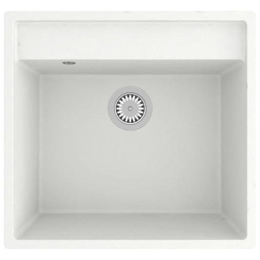 147064 vidaXL Kitchen Sink with Overflow Hole White Granite