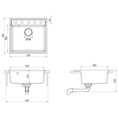 Kitchen Sink with Overflow Hole White Granite