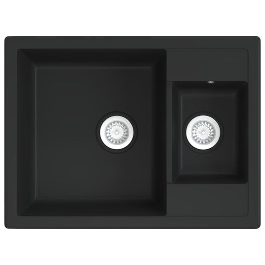 Kitchen Sink with Overflow Hole Double Basins Black Granite