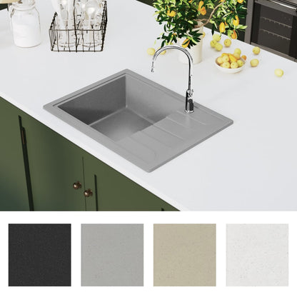 Kitchen Sink with Overflow Hole Oval Grey Granite