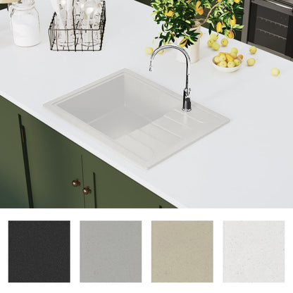 Kitchen Sink with Overflow Hole Oval White Granite