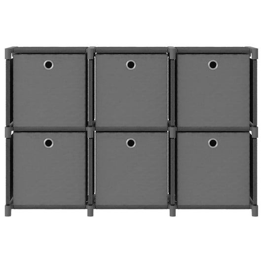 6-Cube Display Shelf with Boxes Grey 103x30x72.5 cm Fabric