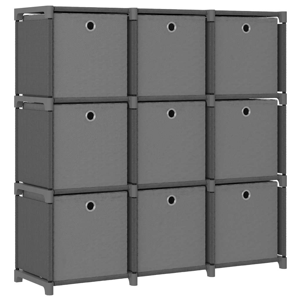 322613 vidaXL 9-Cube Display Shelf with Boxes Grey 103x30x107,5 cm Fabric