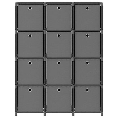 322617 vidaXL 12-Cube Display Shelf with Boxes Grey 103x30x141 cm Fabric