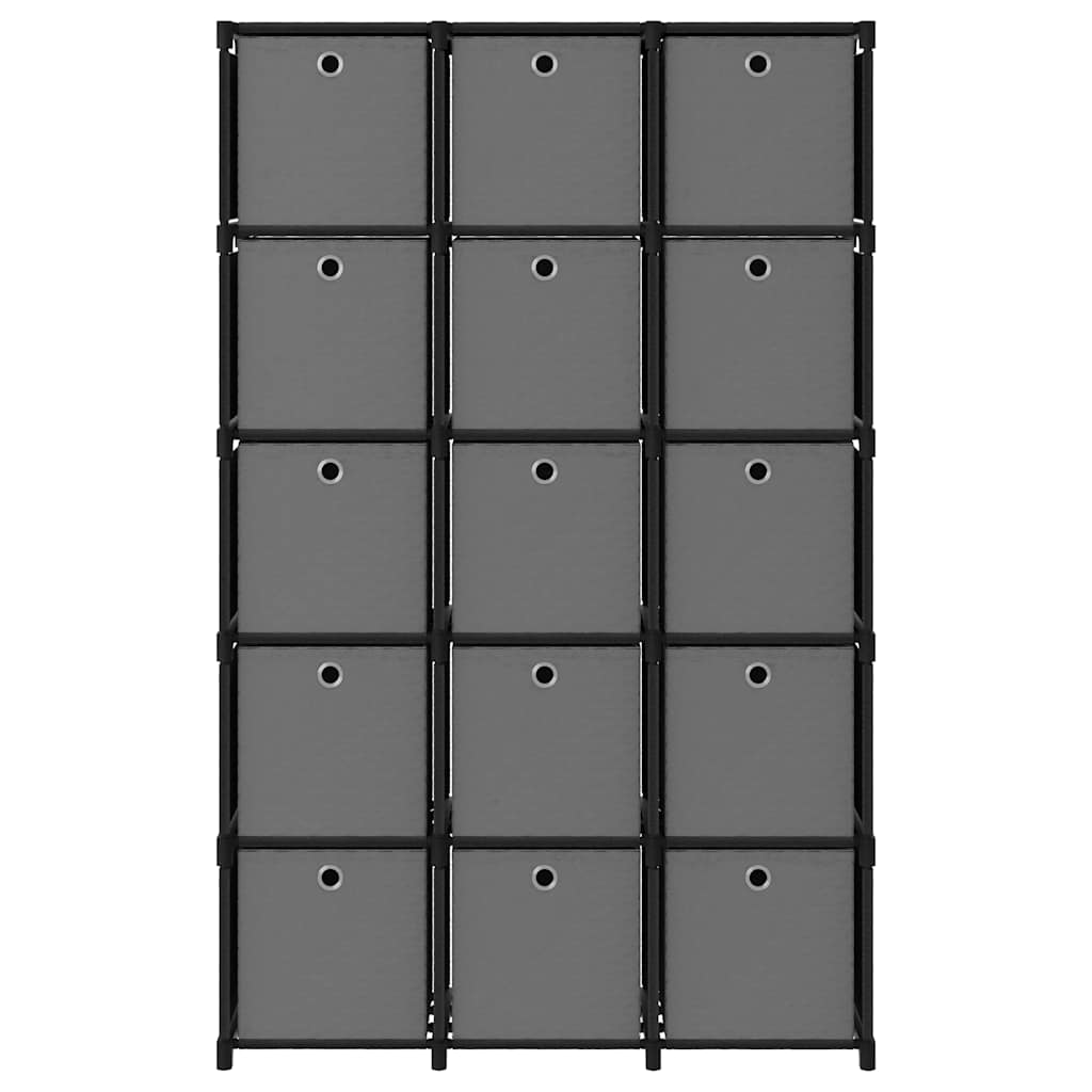15-Cube Display Shelf with Boxes Black 103x30x175.5 cm Fabric