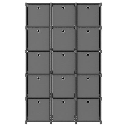 15-Cube Display Shelf with Boxes Grey 103x30x175.5 cm Fabric