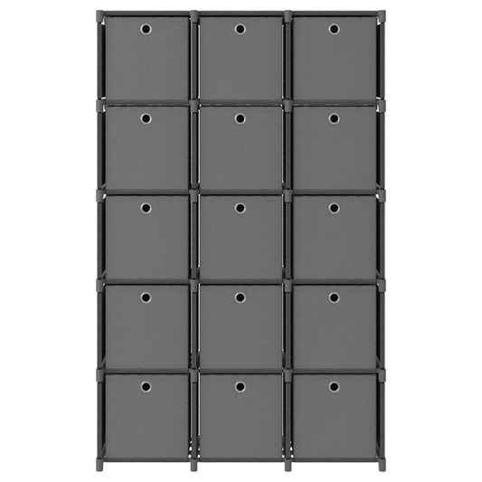 15-Cube Display Shelf with Boxes Grey 103x30x175.5 cm Fabric