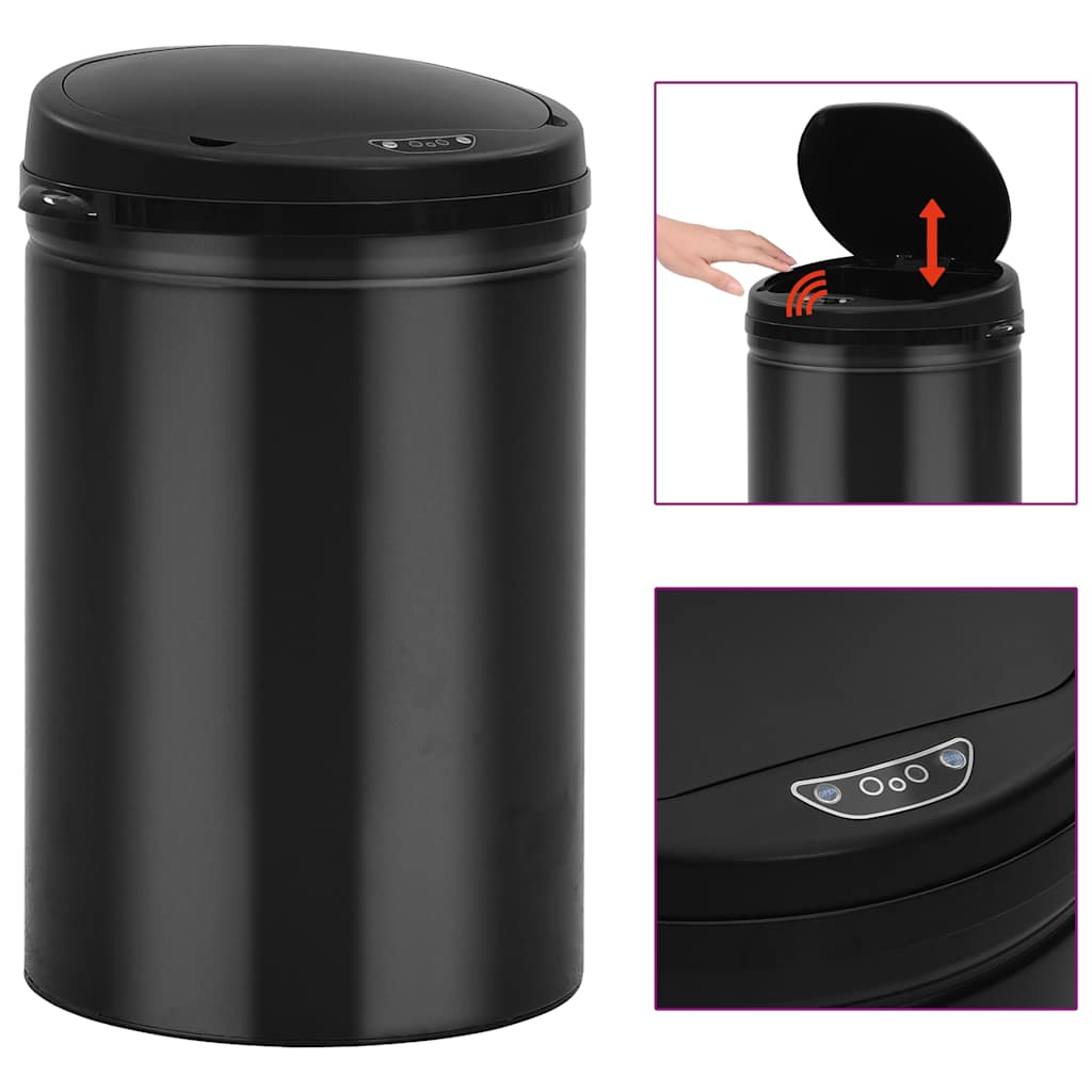 322698 vidaXL Automatic Sensor Dustbin 30 L Carbon Steel Black