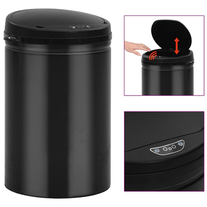 322698 vidaXL Automatic Sensor Dustbin 30 L Carbon Steel Black