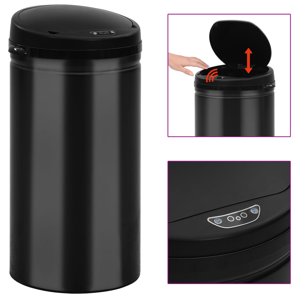 322700 vidaXL Automatic Sensor Dustbin 50 L Carbon Steel Black