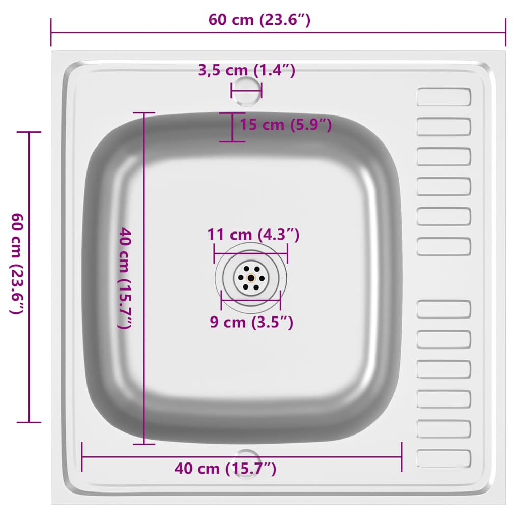 Kitchen Sink with Drainer Set Silver 600x600x155 mm Stainless Steel