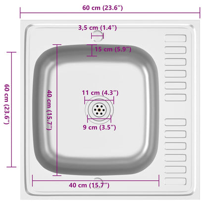 Kitchen Sink with Drainer Set Silver 600x600x155 mm Stainless Steel