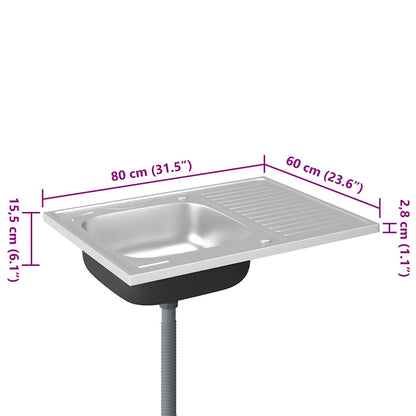 Kitchen Sink with Drainer Set Silver 800x600x155 mm Stainless Steel