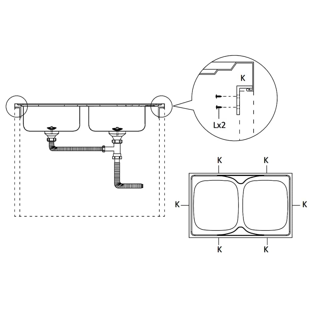 Kitchen Sink with Double Basins Silver 800x500x155 mm Stainless Steel