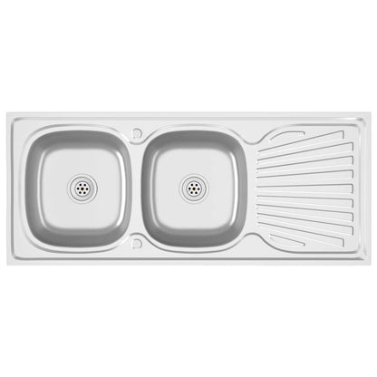 Kitchen Sink with Double Sinks Silver 1200x500x155 mm Stainless Steel