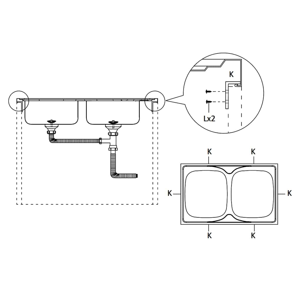 Kitchen Sink with Double Sinks Silver 1200x500x155 mm Stainless Steel