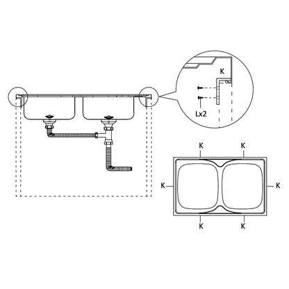 Kitchen Sink with Double Sinks Silver 1200x500x155 mm Stainless Steel
