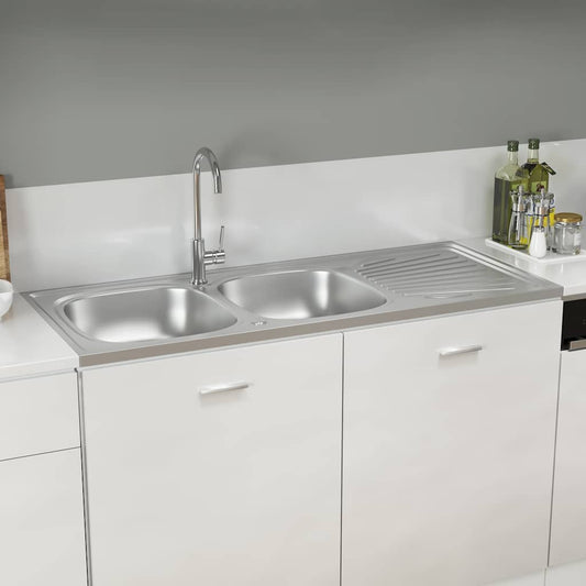 Kitchen Sink with Double Sinks Silver 1200x600x155 mm