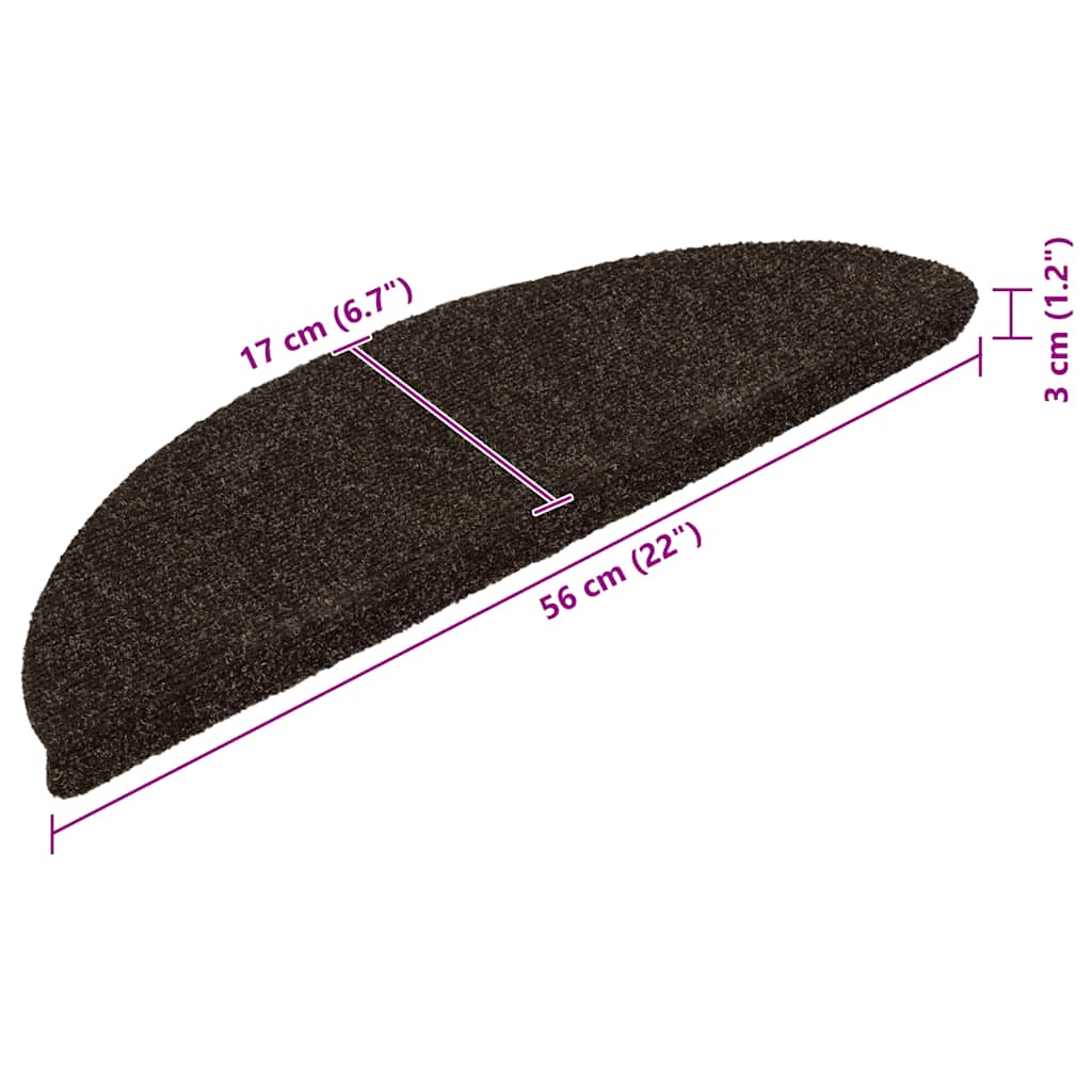 Stair Mats Self-adhesive 15 pcs 56x17x3 cm Dark Brown Half Round