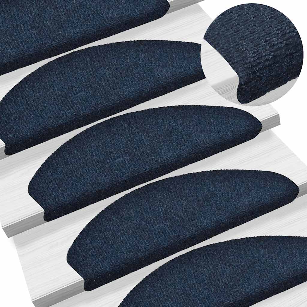 Stair Mats Self-adhesive 15 pcs 65x21x4 cm Navy Half Round Large