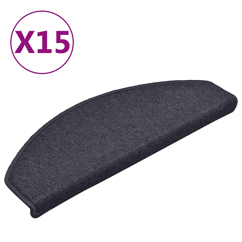Stair Mats 15 pcs 65x24x4 cm Dark Grey and Blue Half Round Large