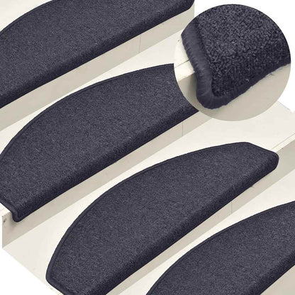 Stair Mats 15 pcs 65x24x4 cm Dark Grey and Blue Half Round Large