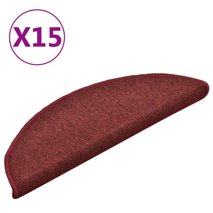 Stair Mats 15 pcs 56x17x3 cm Bordeaux Half Round