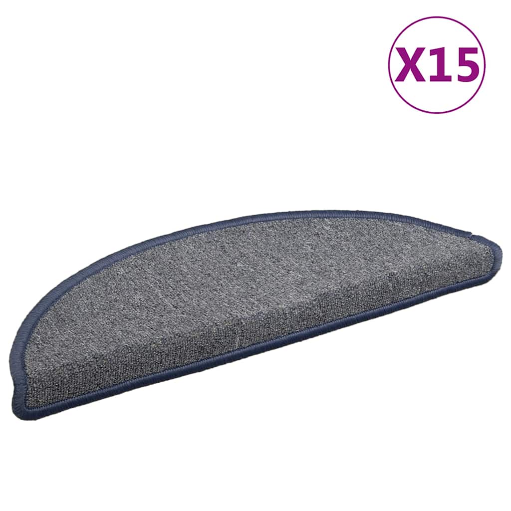 Stair Mats 15 pcs 56x17x3 cm Light Grey and Blue Half Round