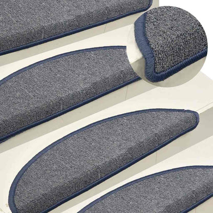 Stair Mats 15 pcs 56x17x3 cm Light Grey and Blue Half Round